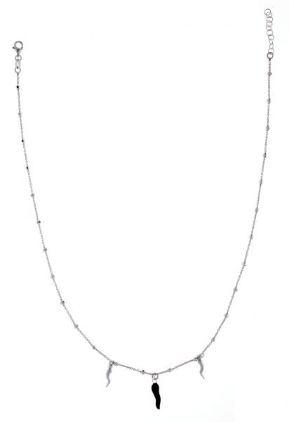 Girocollo Prega&Ama in argento925  con cornetto smaltato nero  - cod.61198