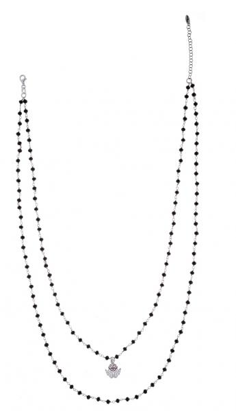 Collana rosario 2 fili con angelo pendente Prega&Ama in argento925 e pietre nere - cod.61187