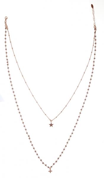 Collana rosario 2 fili con stella e croce pendente Prega&Ama in argento925 e pietre grigie - cod.61182