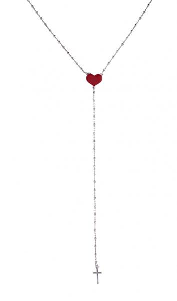 Collana pendente in argento925 Prega & Ama con cuore smaltato rosso - cod.61072